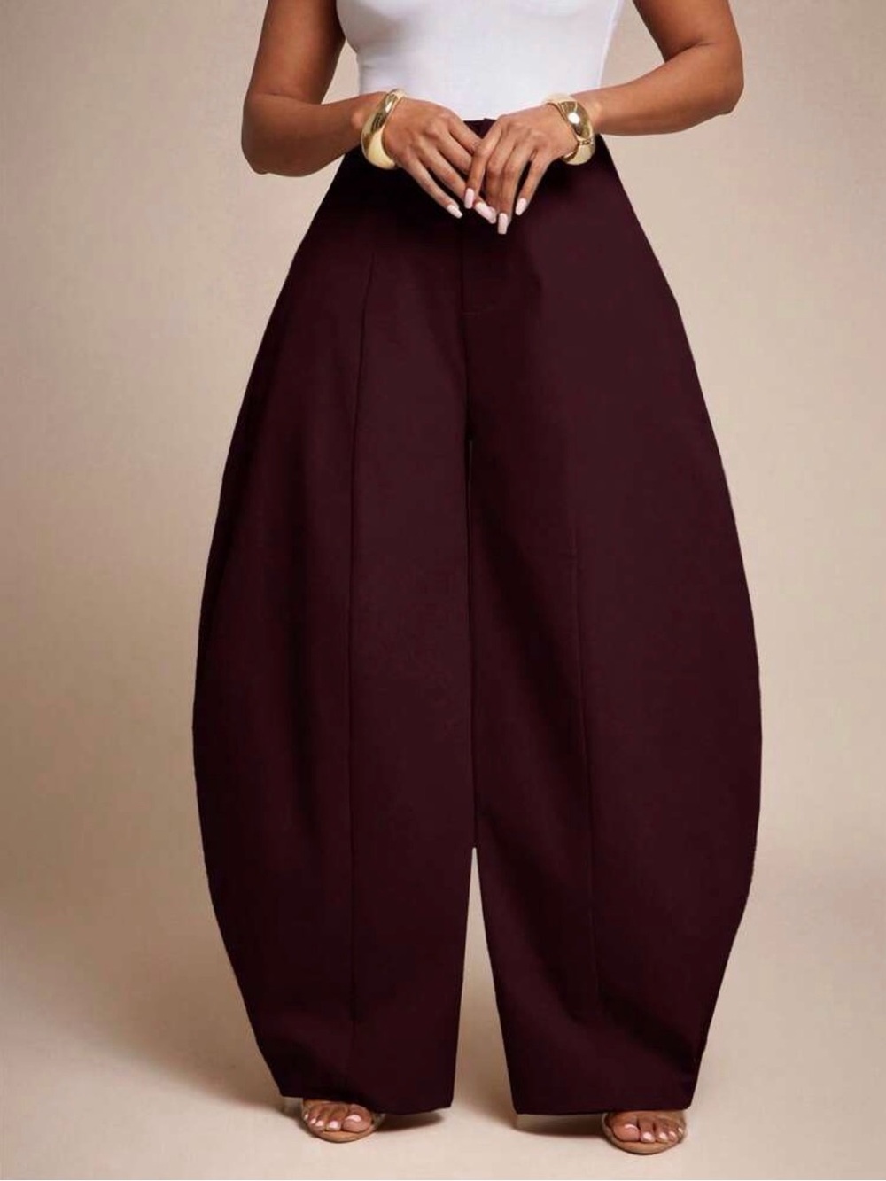 SHEIN High-Waist Wide-Leg Balloon Pants - Burgundy Wine